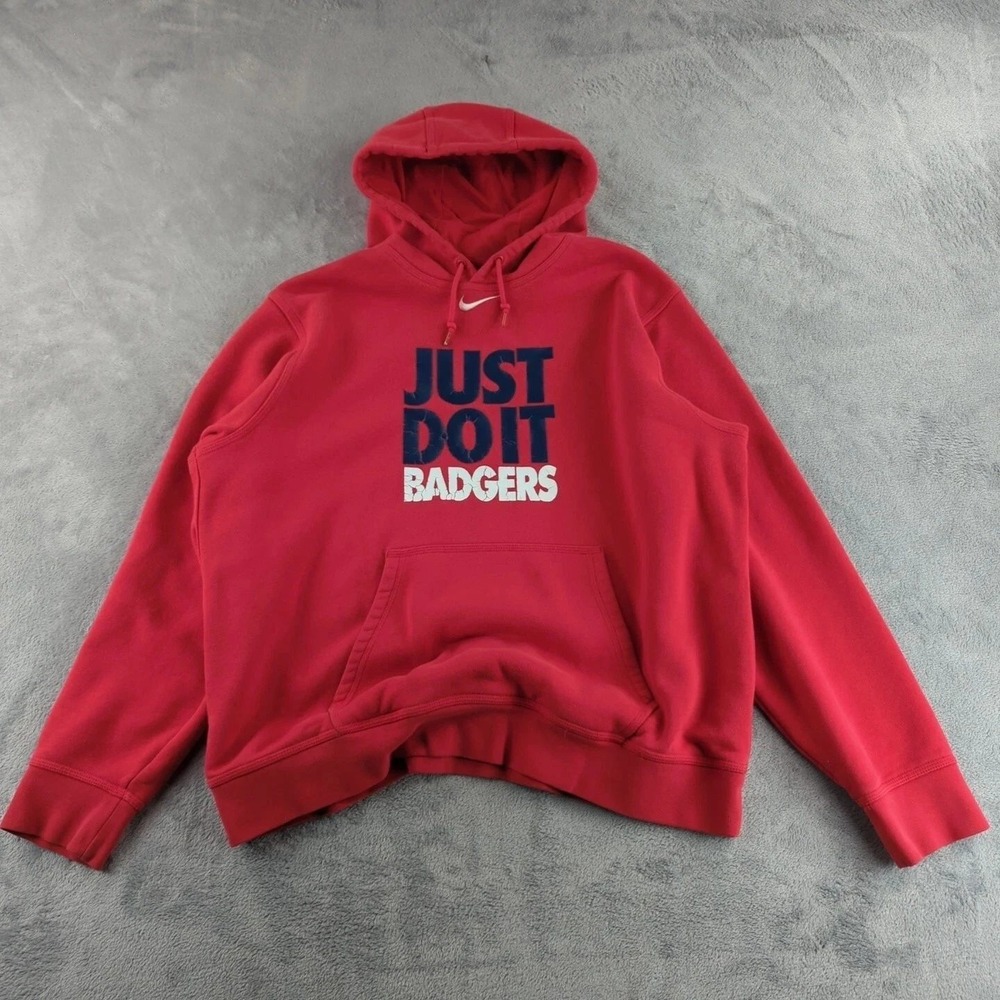 Wisconsin Badgers Hoodie Mens XL Red NCAA Pullover Sweatshirt‎ Just Do It Nike
